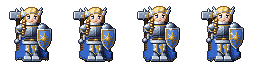 Paladina de armadura de placas polida com martelo de guerra, escudo com brasão e capa