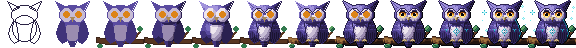Uma coruja arcana surgindo passo a passo enquanto a IA a desenha